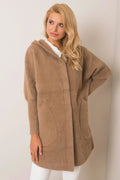 Manteau pour femme long style casual capuche poches coulissantes laine angora polyester viscose universelle