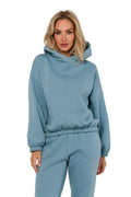Sweatshirt pour femme en coton doux maille drapée style casual chic capuche élastique manches longues coupe ample