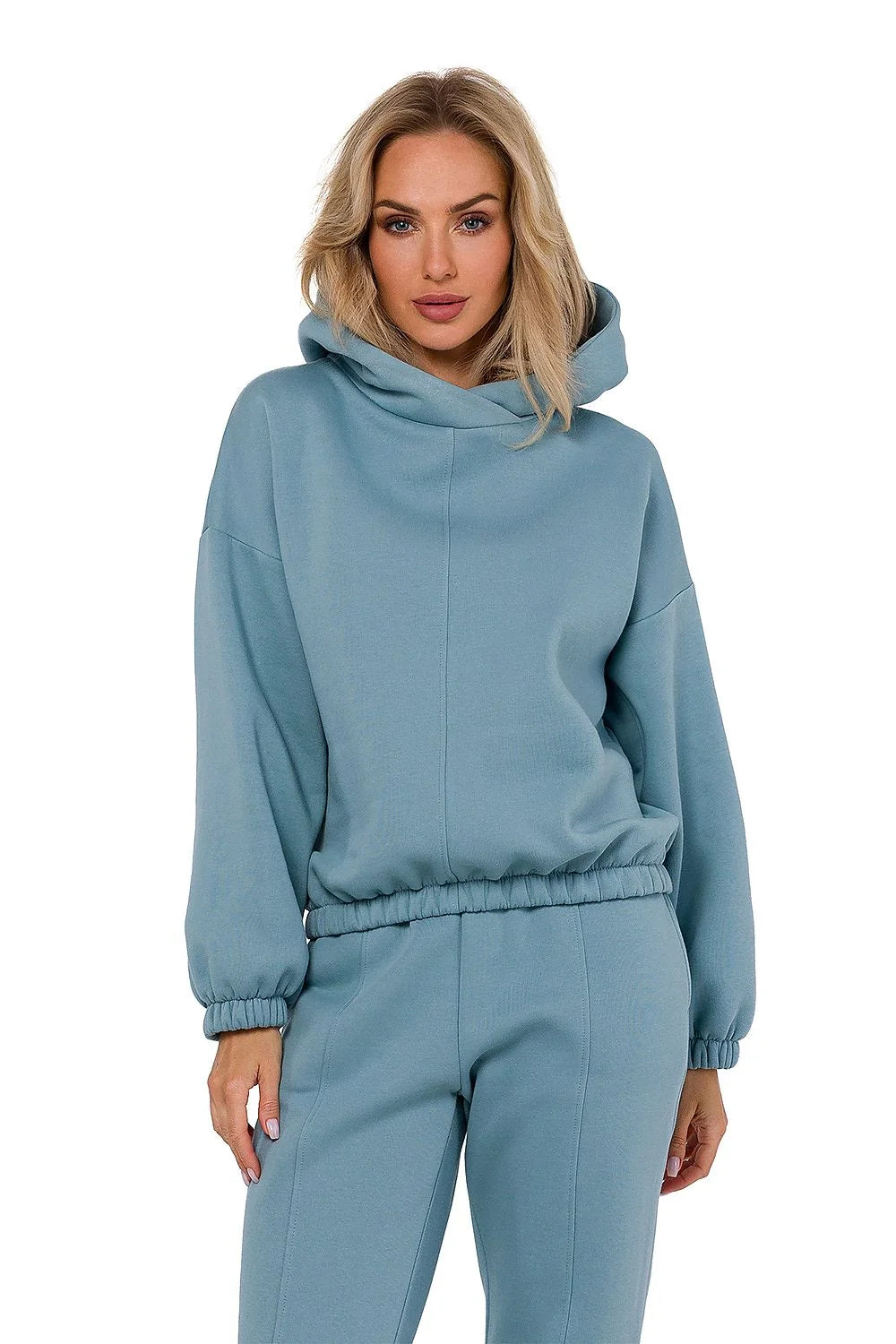 Sweatshirt pour femme en coton doux maille drapée style casual chic capuche élastique manches longues coupe ample