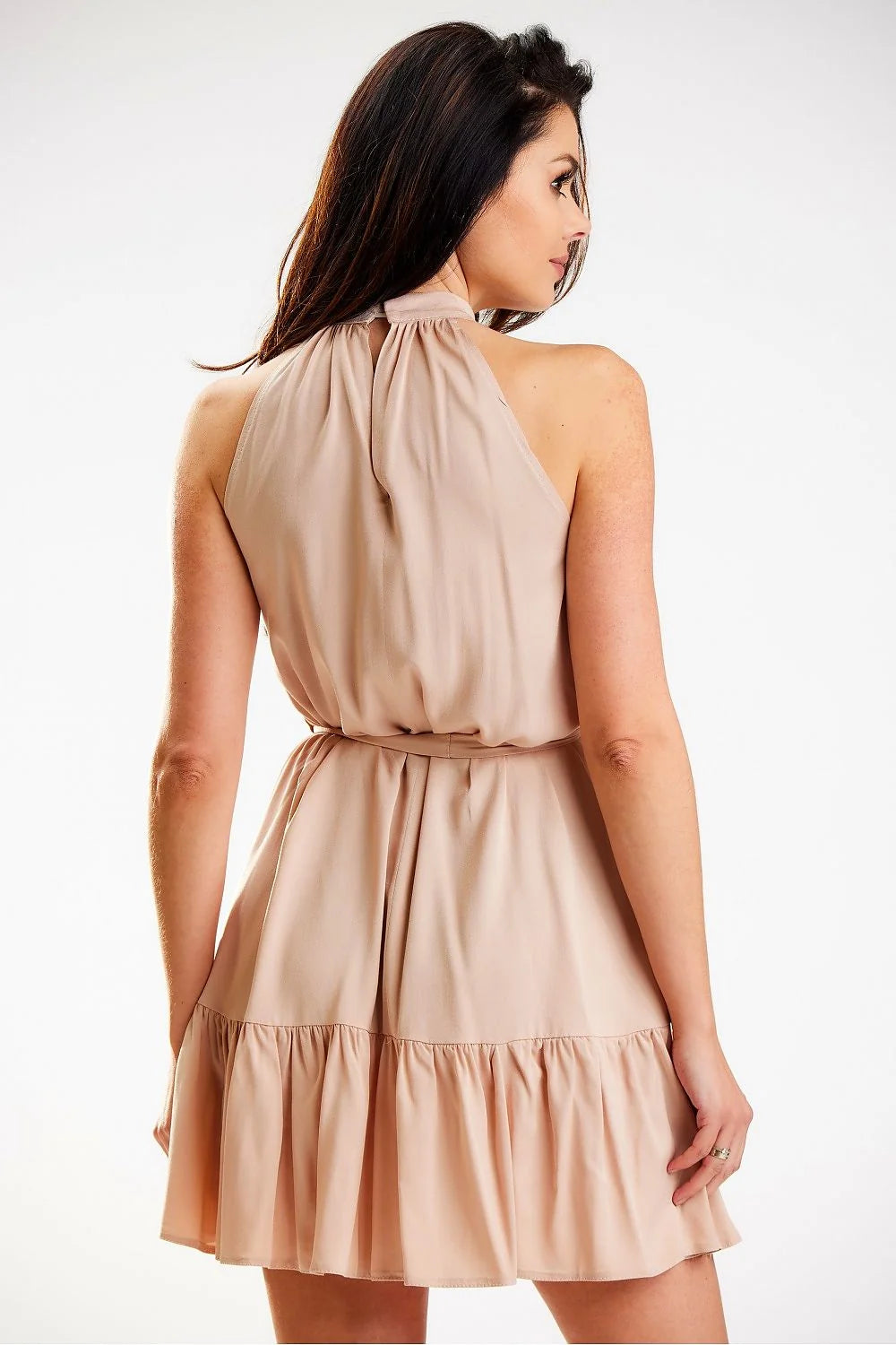Robe de jour élégante pour femme, col montant, tissu en polyester et viscose, ceinture incluse,多种颜色, taille ajustable