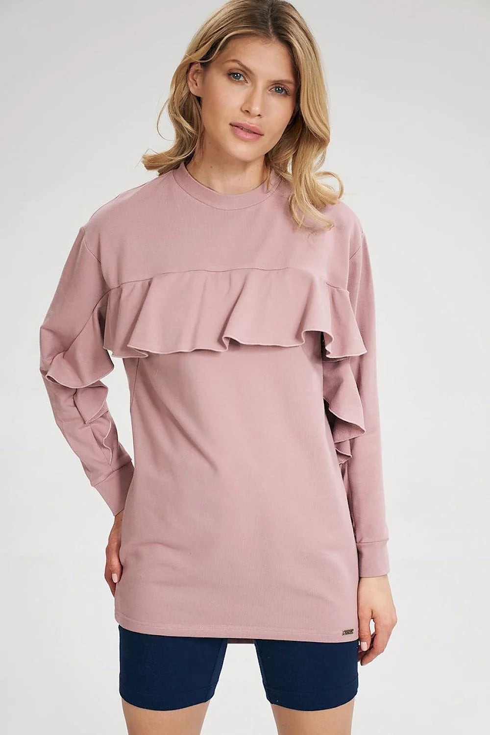 Ensemble femme coton élasthanne style décontracté élégant haut manches longues volants short tendance confortable