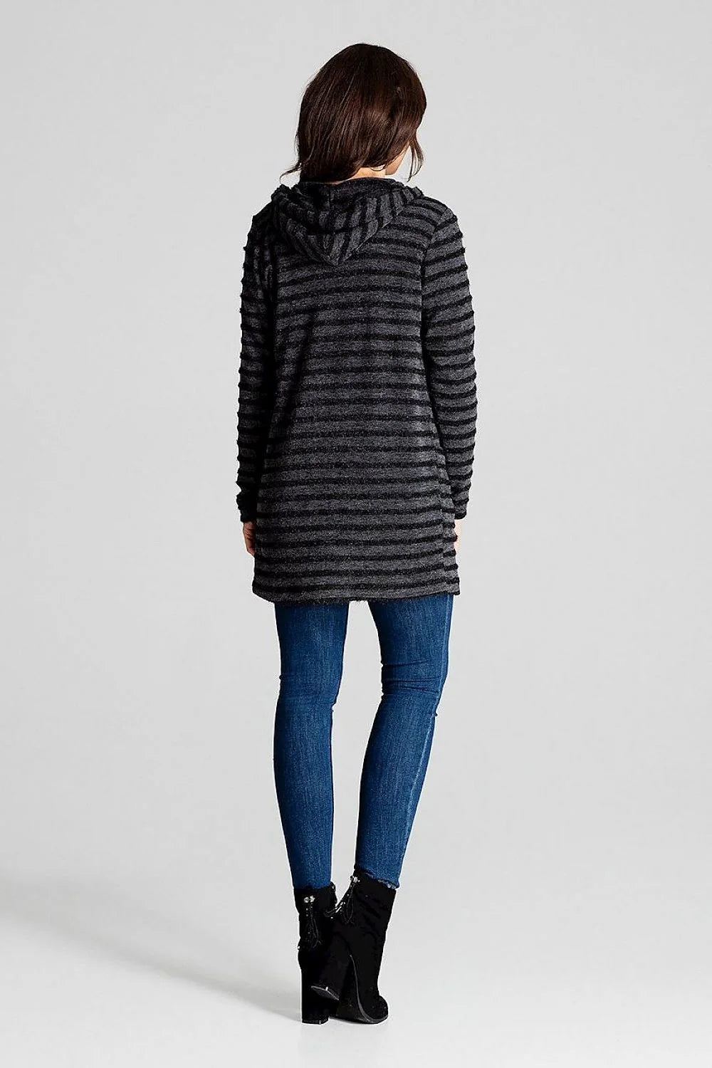 Cardigan femme maille rayée douillette style casual capuche poches pratiques pour quotidien et loisirs