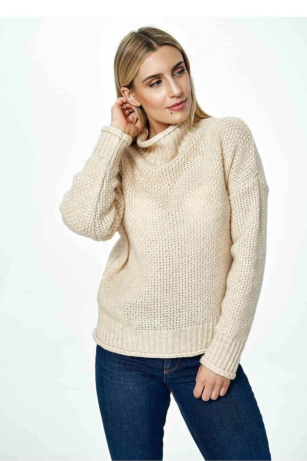 Chandail Figl pull ample col roulé manches longues maille douce laine acrylique sweater femme occasion hiver