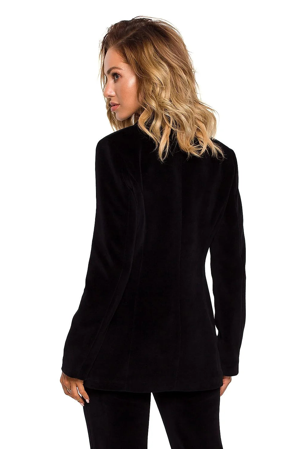 Blazer femme élégant en velours noir chic coupe ajustée boutons dorés mode soirée sophistiquée