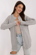 Cardigan femme style décontracté motif torsadé gris matériau tricoté manches longues col rond boutons ton sur ton