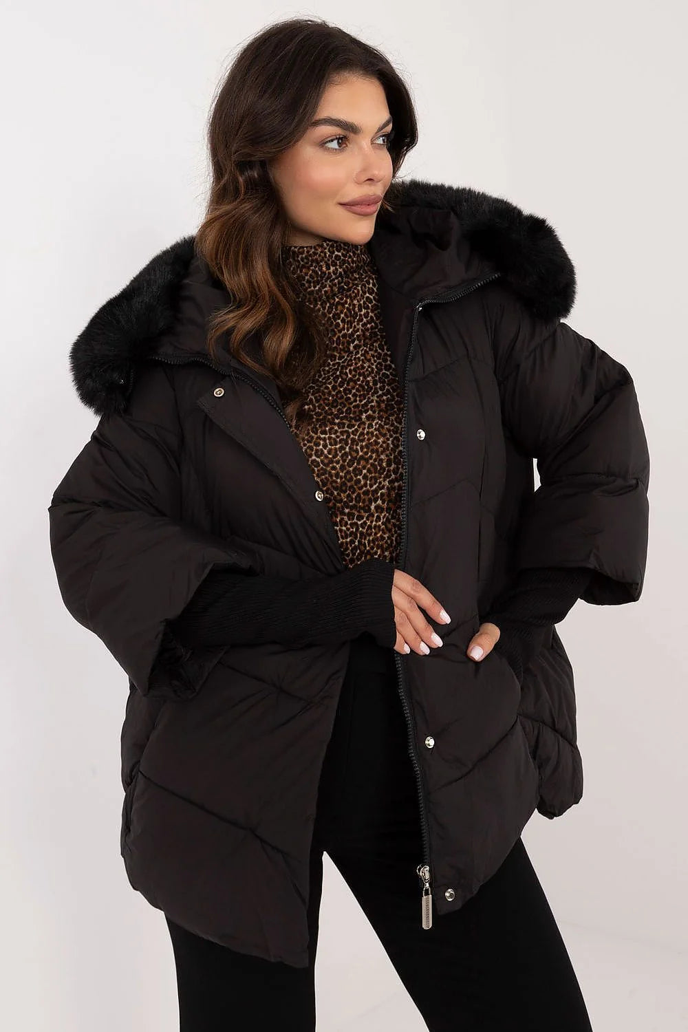 Veste MBM matelassée pour femme style décontracté polyester isolation synthétique capuche fourrure amovible manches longues hiver automne