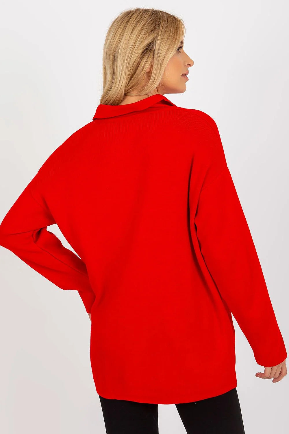 Pull-over femme Rue Paris rouge vif ample manches longues encolure ras du cou acrylique 100% tailles universelles mode Casual