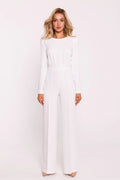 Combinaison élégante pour femme matière douce couleur blanche style minimaliste manches longues jambes larges coupe structurée occasion formelle