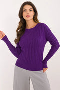 Pull pour femme élégant longues manches en maille texturée couleur violet profond style moderne ajusté confortable