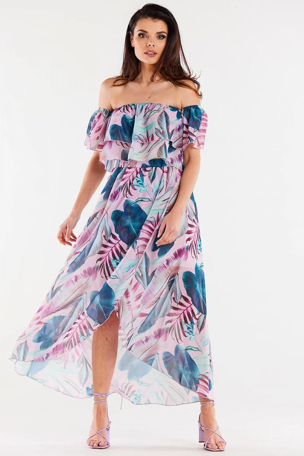 jupe longue asymétrique awama mousseline soie légère fluide volants bas décalé fente avant taille élastique cintrée tropicale