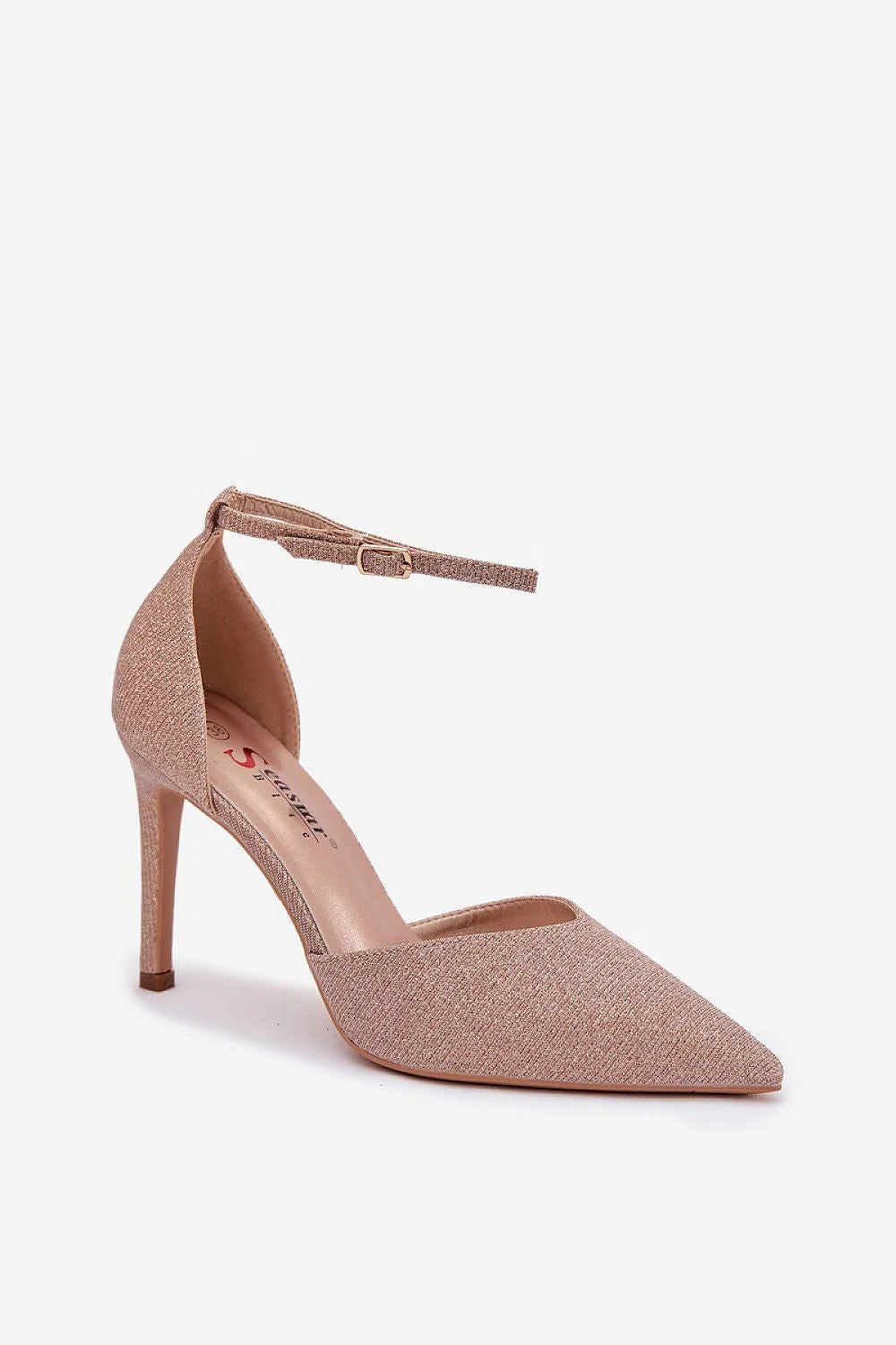 escarpins femme brillants rosés nude métallisés pailletés Orsay pointus talons aiguilles fins réglables brides boucles chevilles élégants soirées mariages glamour