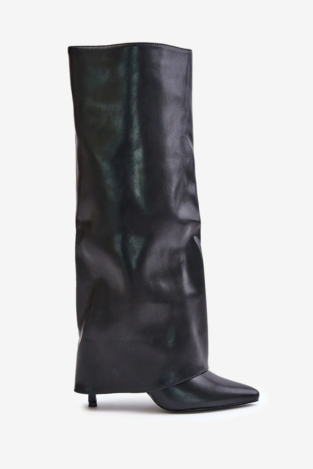 Bottes à talons aiguille éco-cuir design futuriste style audacieux pointe élancée couleur noire isolate intérieur fermeture éclair latérale femmes