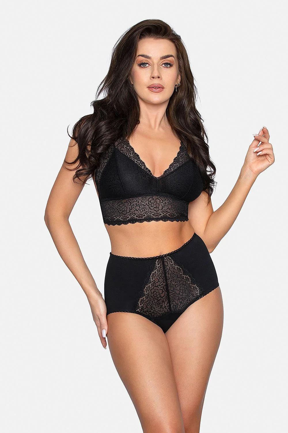 Ensemble lingerie féminine Babell haut de gamme style rétro dentelle noire taille haute sans armatures coton élasthanne