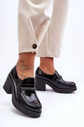 Chaussures basses à talons Step in style mocassin cuir verni noir talon compensé semelle caoutchouc femme confort élégance quotidien semi-formel