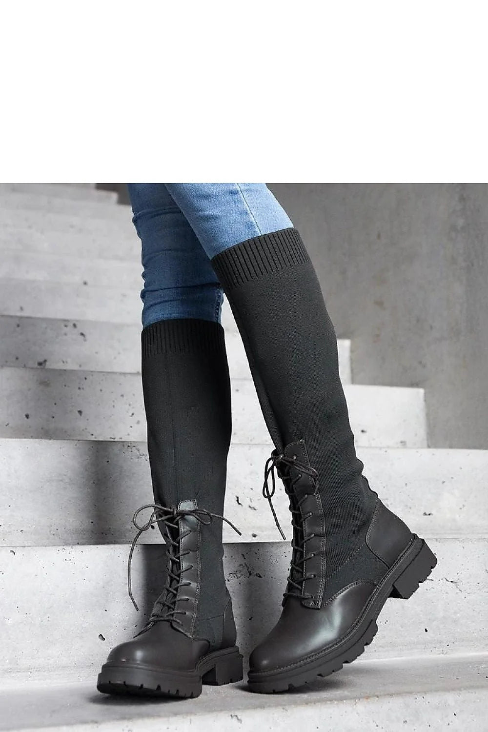 Bottes cuissardes élégantes modernes en matériau élastique Luana haute qualité femmes noir design militaire urbain
