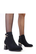 bottines femme cuir écologique mat cheville bout amande talon stable moyen doublure chaude semelle intérieure glissière bride décorative boucle dorée