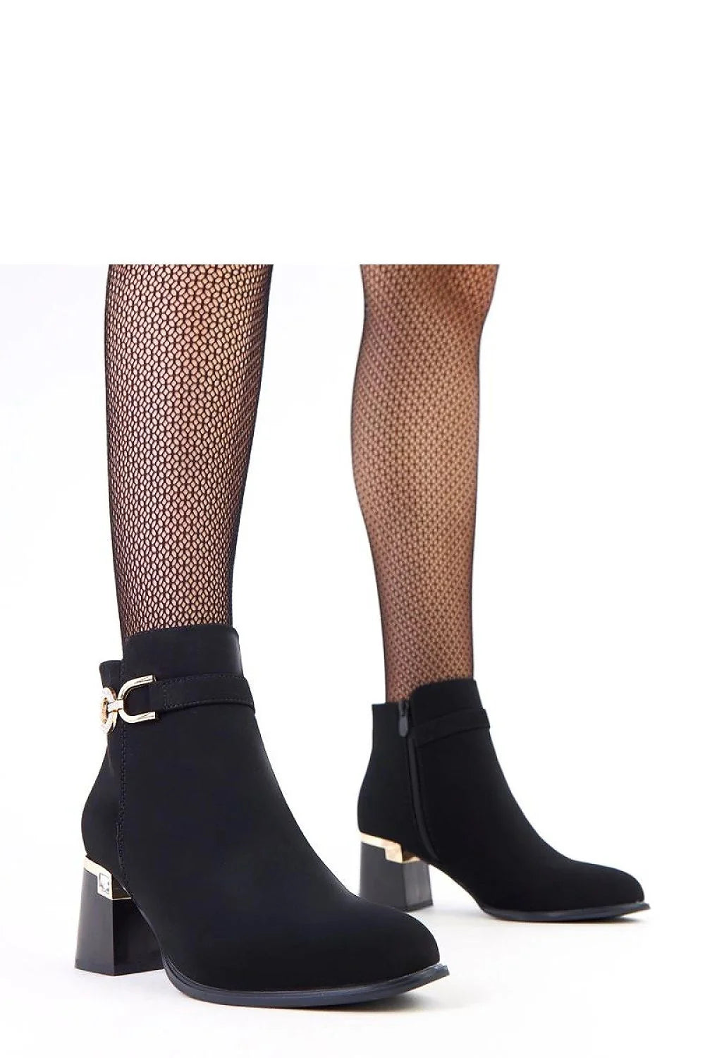 bottines femme cuir écologique mat cheville bout amande talon stable moyen doublure chaude semelle intérieure glissière bride décorative boucle dorée