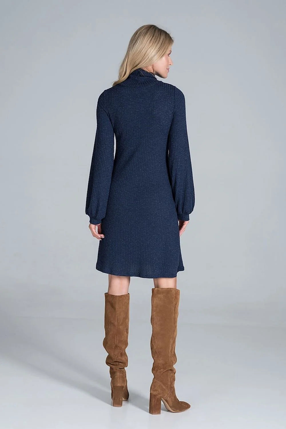 Robe bordeaux en maille côtelée élégante casual manches longues style chic pour femmes modernes