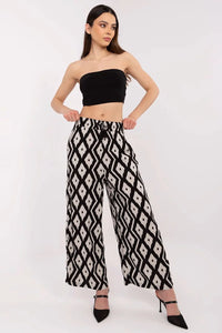 Pantalon femme Sublevel en viscose aérée, style décontracté, taille haute ajustable, motif géométrique, idéal pour look moderne