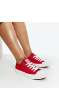 Baskets sneakers basses pour femmes style casual rouge vif toile caoutchouc lacets blancs confortables occasion quotidienne mode moderne