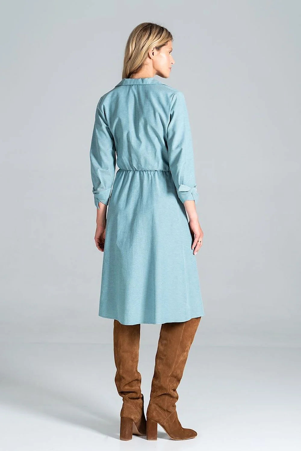 Robe chemise viscose décontractée à carreaux manches longues ceinture ajustable élégante pour femme automne
