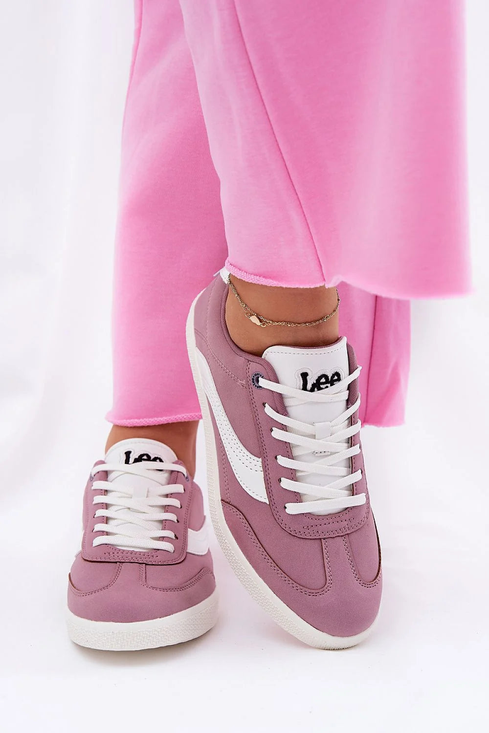 Chaussures de sport Step in style pour femme, baskets mode, cuir artificiel, semelle confort, lacets ajustables, style casual-chic, rose mauve, blanc, 6.5 cm, 2 cm, Lee, confort toute la journée