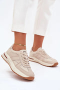 baskets femme basses rétro running lacets daniel lopez beige rosé simili cuir suède semelle compensée crantée marron confort