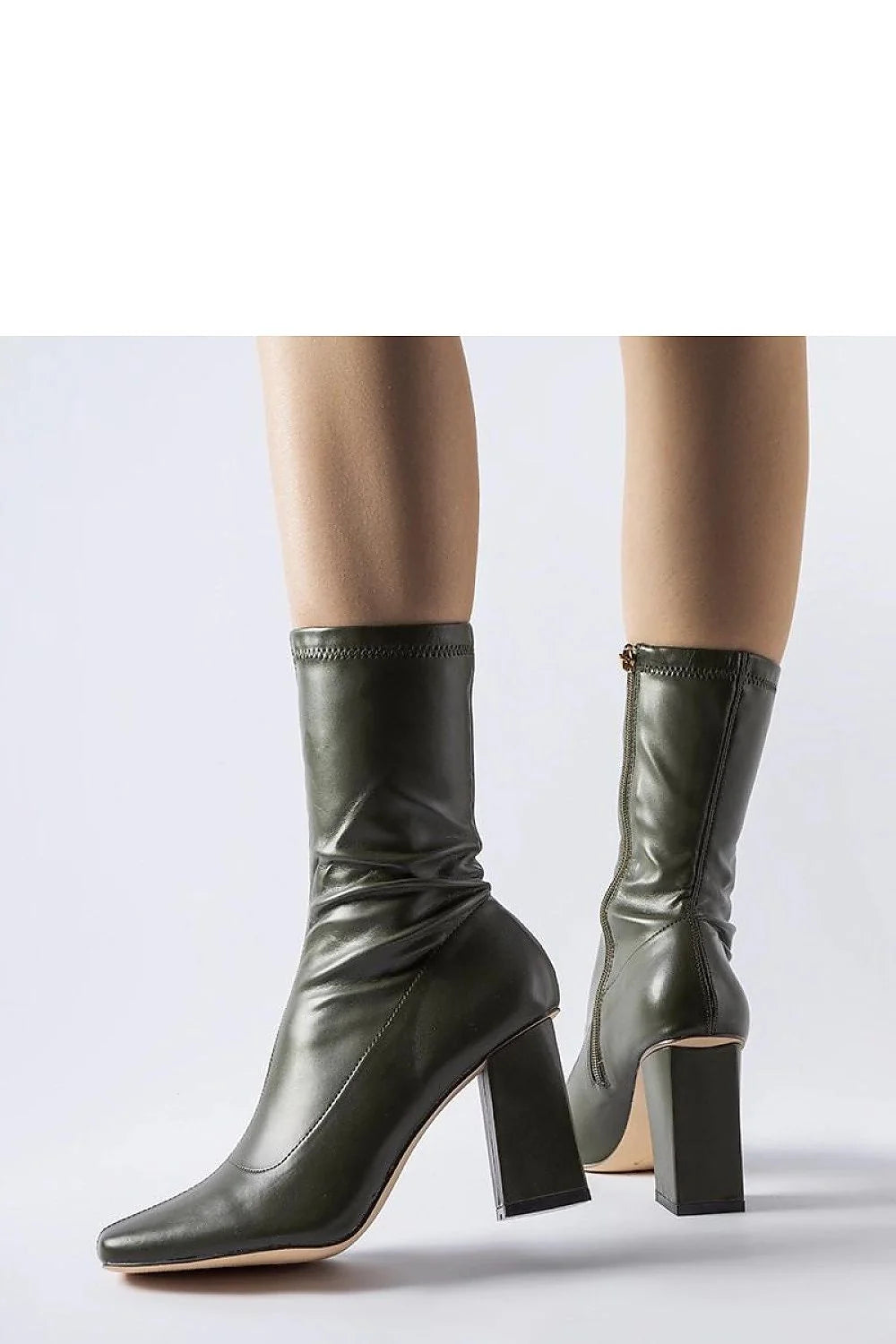 Bottines vertes à talons Upland design moderne minimaliste femmes cuir écologique fermeture éclair talons moyens cheville haute