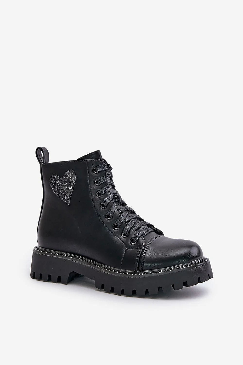 Bottes élégantes à tige basse et fermeture à glissière cuir artificiel cœur pailleté talon 4cm femme