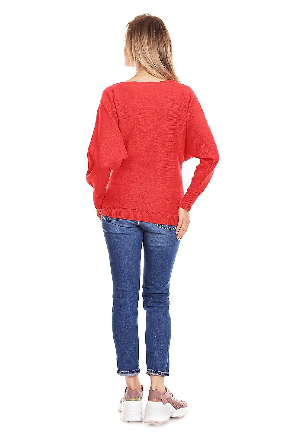 Pull pour femme en acrylique rouge vif design moderne oversize col rond manches longues occasion décontractée et semi-formelle
