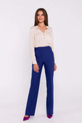 pantalon femme stylove taille haute jambes évasées bleu vif structuré sergé laine mélangée coupe classique allongeante sophistiquée confection polonaise professionnelle