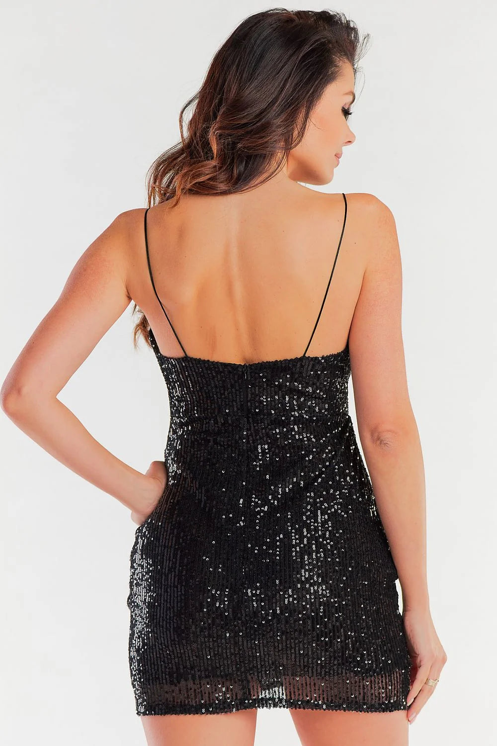 Robe de soirée mini sans manches brillante rose métallique ajustée en Pologne polyester élasthanne taille ajustable femme