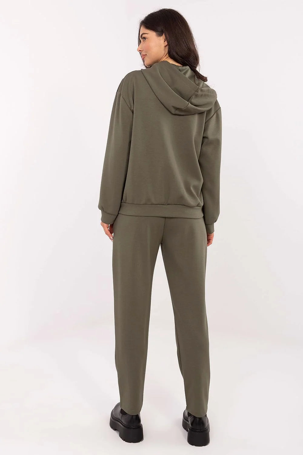ensemble survêtement femme kaki capuche matelassé molletonné viscose elasthanne confortable taille haute fuselé pantalon poches rabat broches zippé casual moderne