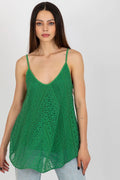Débardeur féminin en dentelle vert vif motifs géométriques et floraux spaghetti straps V-neckline coupe ample summers tank top
