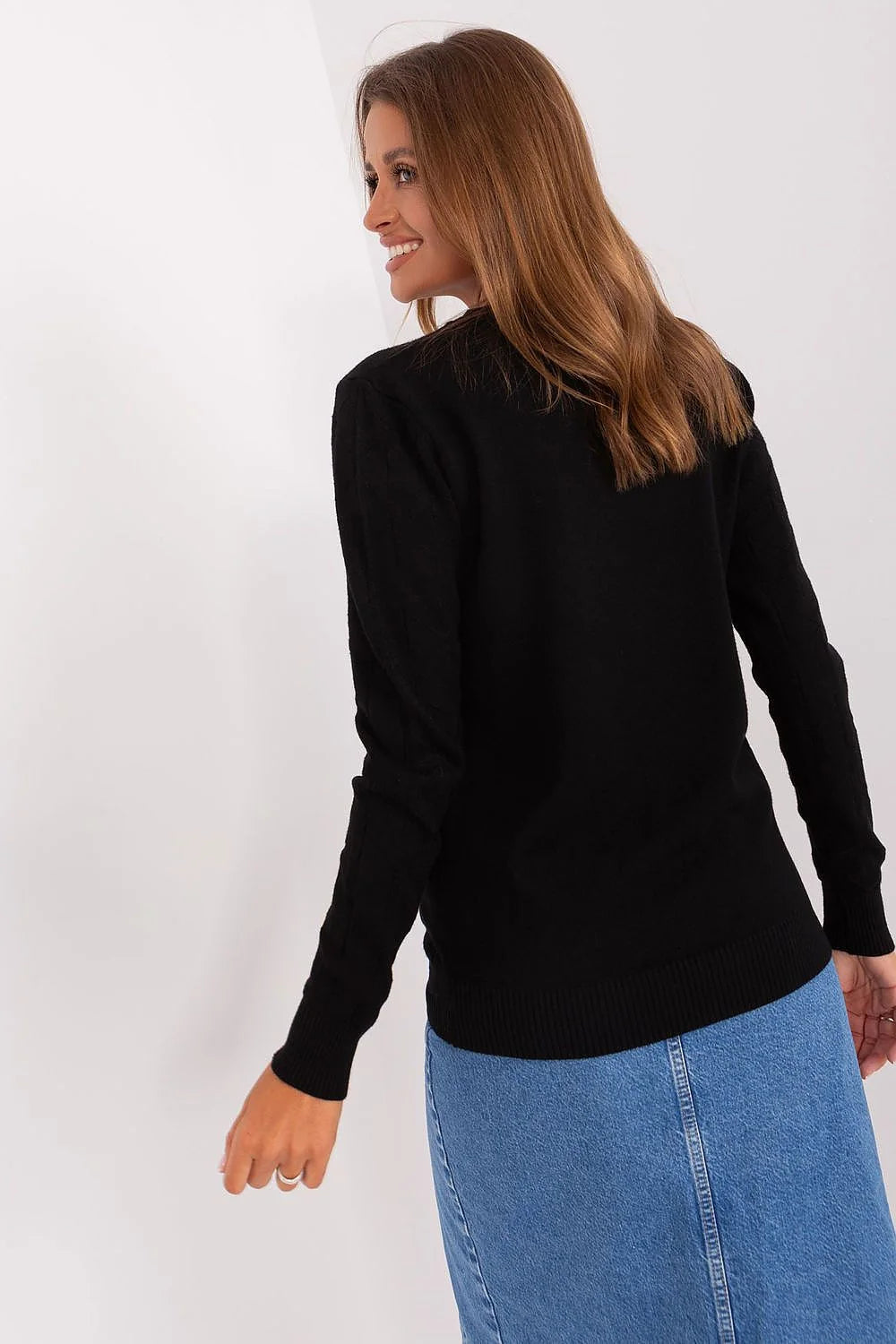 Pull et jupe asymétrique en coton et denim, manches longues, coupe ajustée, fente avant, femmes élégance casual