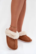 chaussons mules femmes suédine cognac fausse fourrure crème bout rond slipon doublure pelucheuse semelle rembourrée antidérapante blanche légère écologique