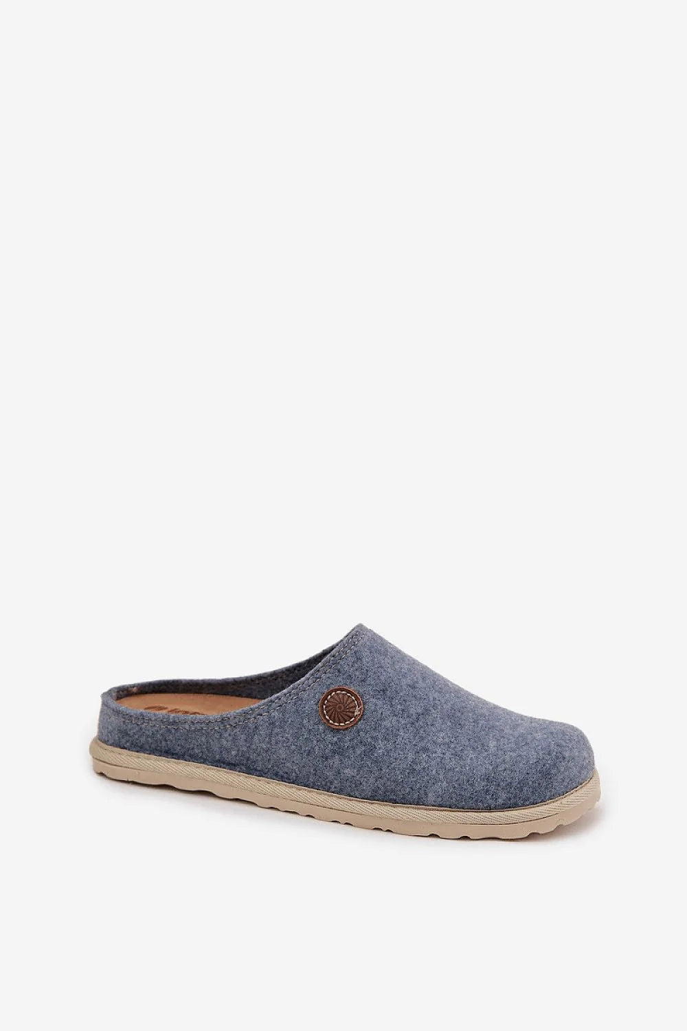 chaussons femmes Inblu feutre bleu gris mule slipon bout rond dos ouvert semelle crantée beige antidérapante cuir suédé profilée anatomique