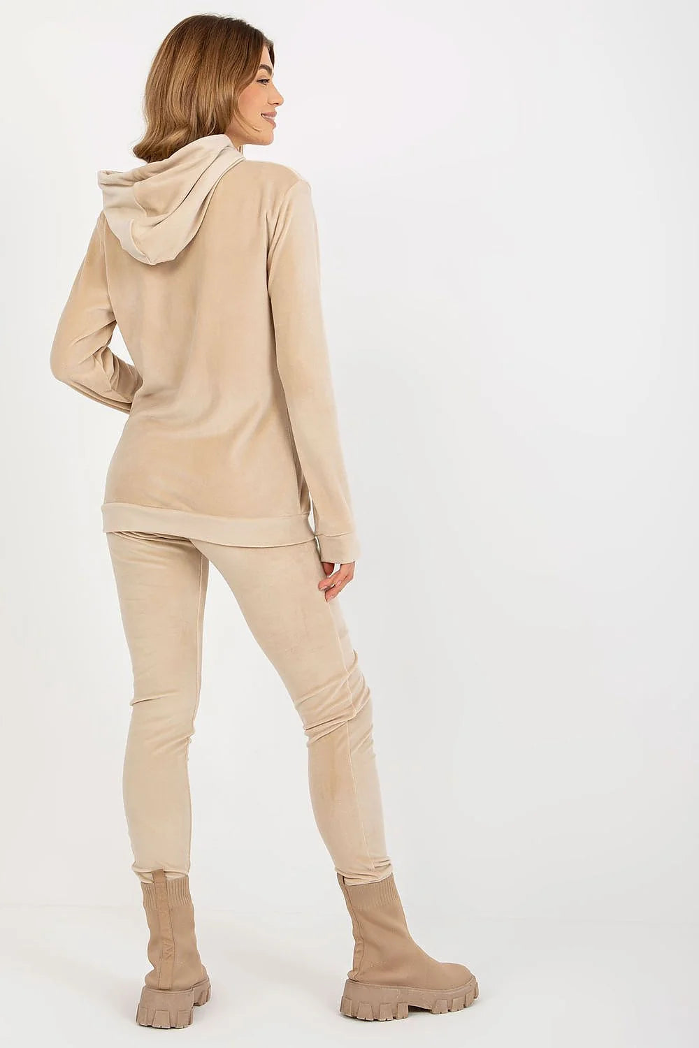 ensemble velours noir hoodie zippé capuche réglable cordon poches zippées pantalon legging slim ajusté cheville élastique