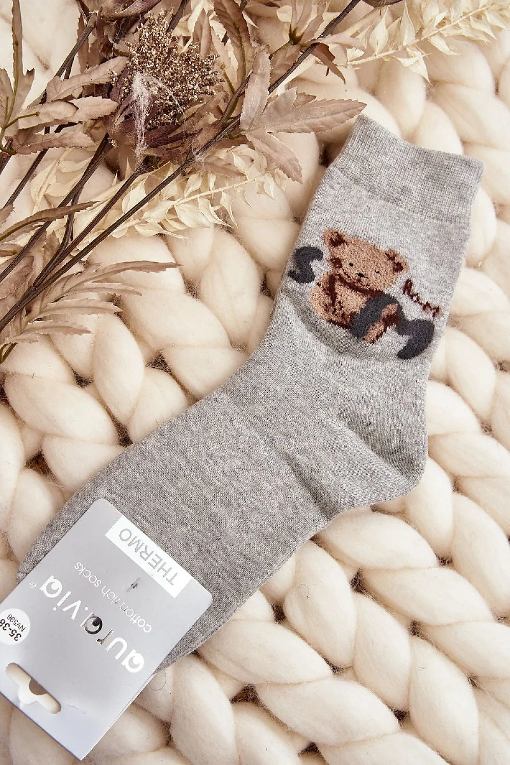 Chaussettes Step in style femmes chaudes motif ourson coton confort style décontracté longueur standard maintien optimal