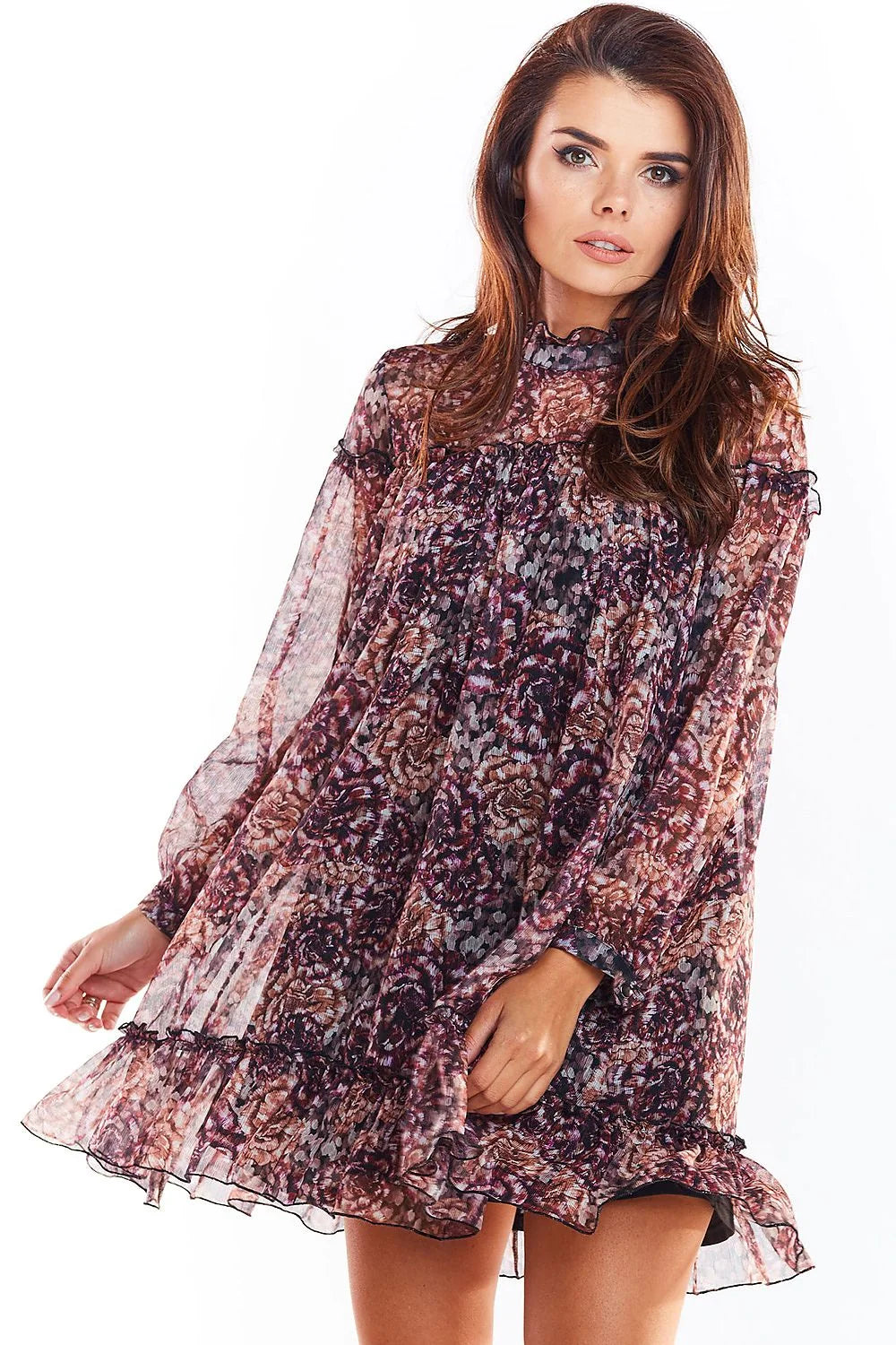 Nuisette en tulle transparent style glamour sexy imprimé léopard manches longues fluide élégante femme