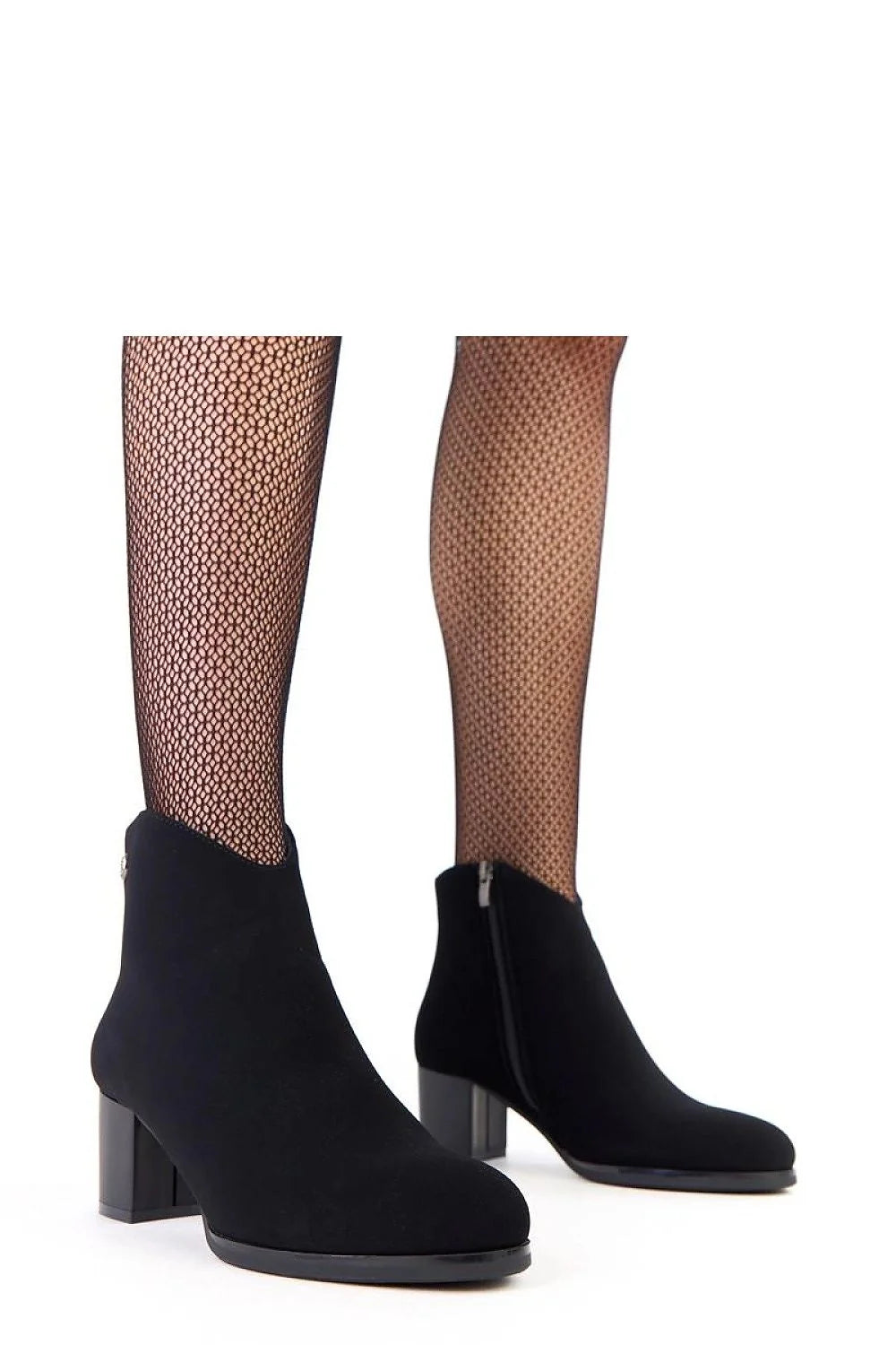 bottines cheville cuir écologique mat noir minimaliste bout amande zircone délicate féminine talon pilier stable 55millimetres doublure chaude fermetureéclairlatérale