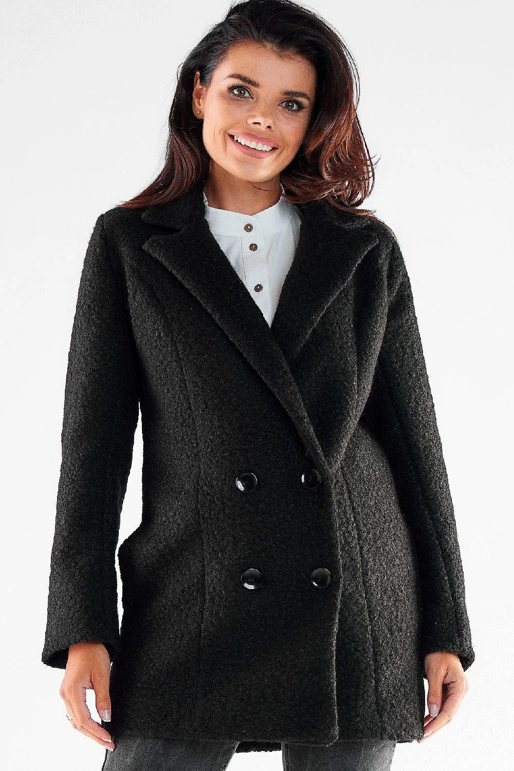 Manteau pour femme élégant à carreaux pied-de-poule double boutonnage en polyester 100 % taille ajustable occasions multiples style intemporel