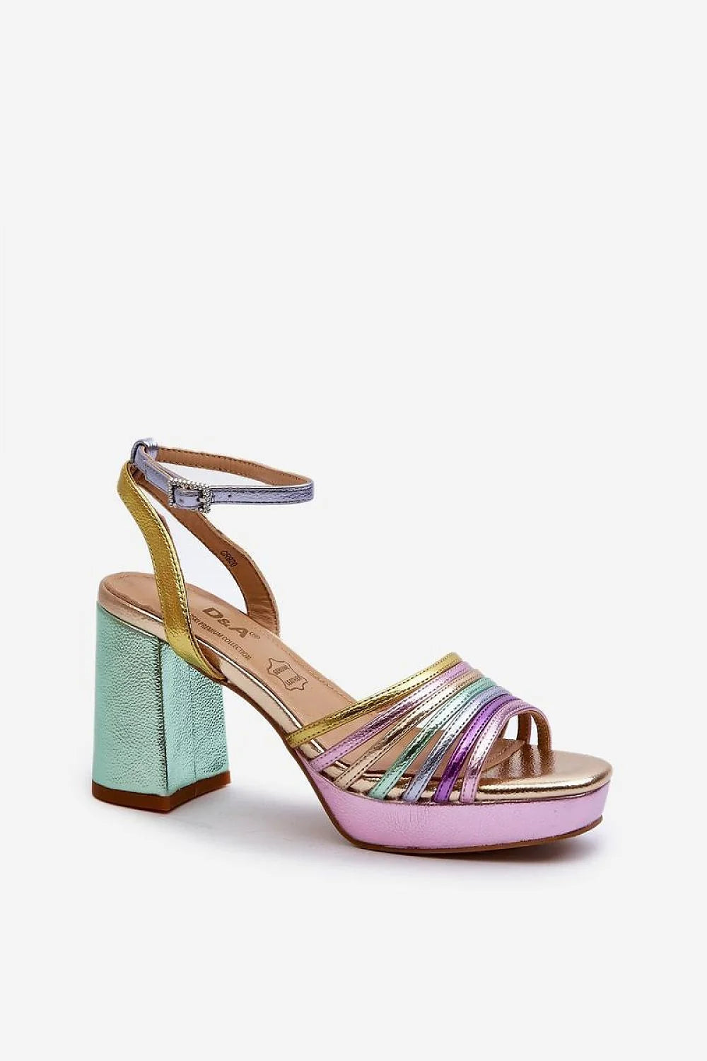 sandales talon bloc plateforme brides entrelacees multicolores pastel metalise simili semelle cuir naturel boucle reglable confortable retrochic estivale femme