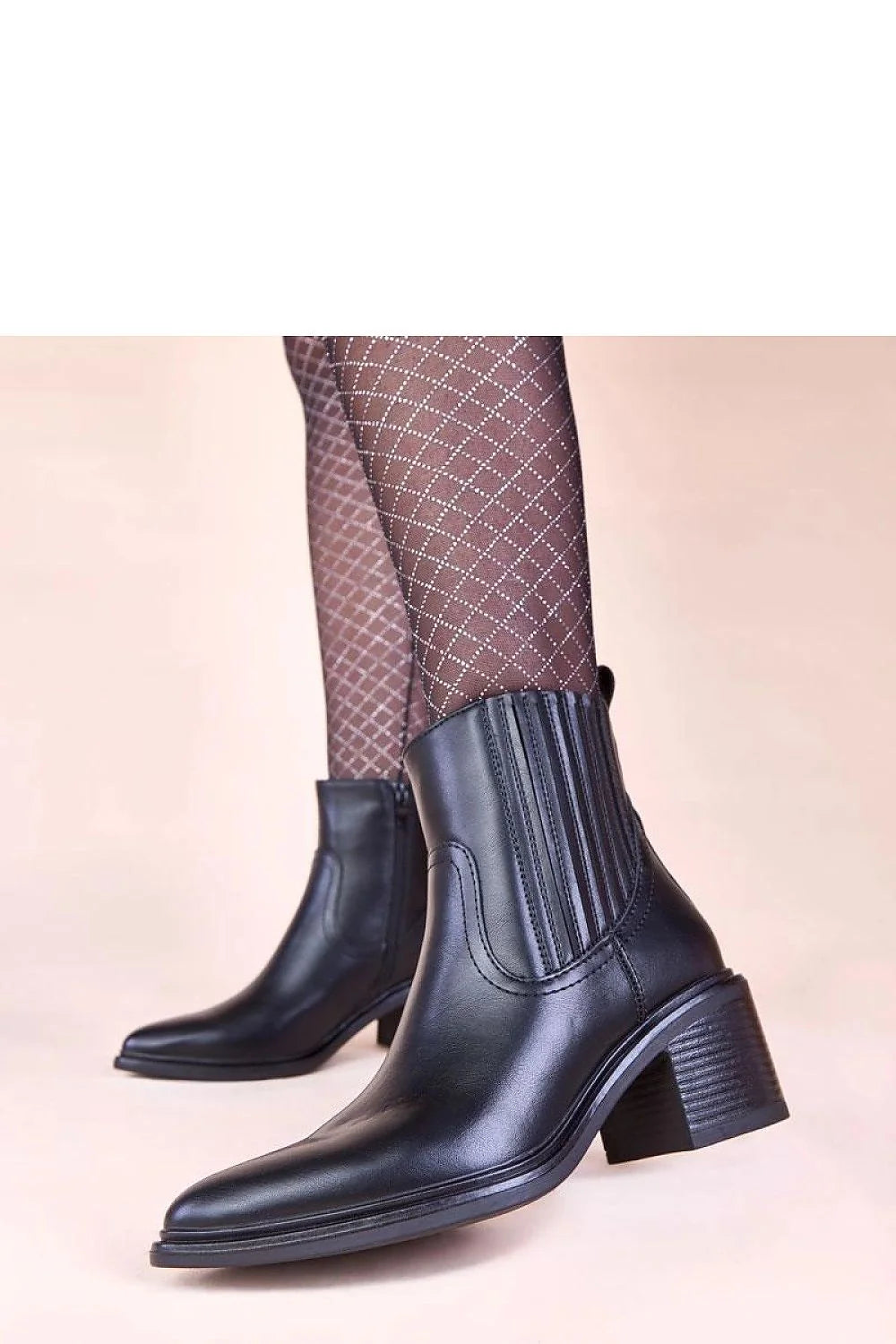 bottines femme chelsea noir effet cuir lisse talon bloc moyen 5cm bout effilé amande insert élastique zip intérieur