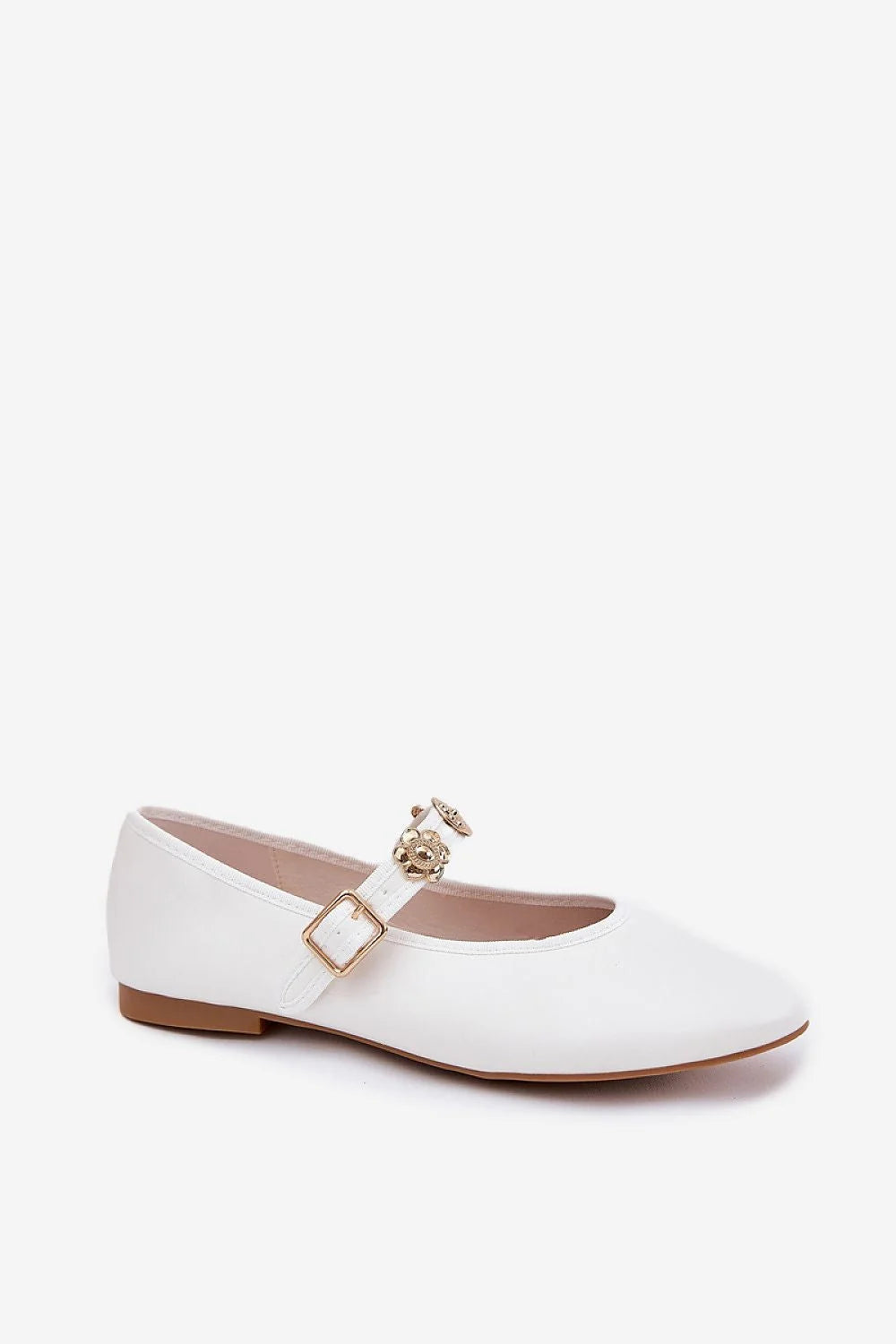 Ballerines élégantes pour femmes en cuir blanc, style classique, détails dorés, confort maximal, ajustement personnalisé, talon 1 cm, pour soirées et occasions spéciales