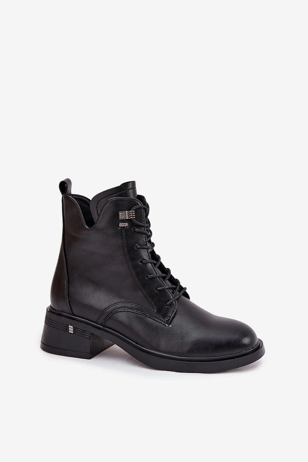 bottines femme noires similicuir lacets fermeture éclair doublure fourrure bout arrondi talon bloc bas antidérapante semelle urbaine confortable