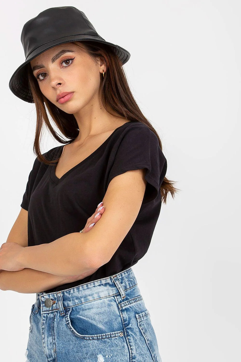 T-shirt femme décontracté couleur marron terre V-neck coton élasthanne loose quotidien