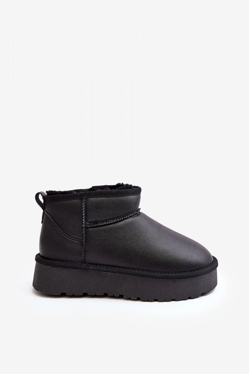 Bottes de neige pour femmes Step in style en cuir synthétique noir design moderne minimaliste semi-haute fourrure synthétique semelle caoutchouc crantée