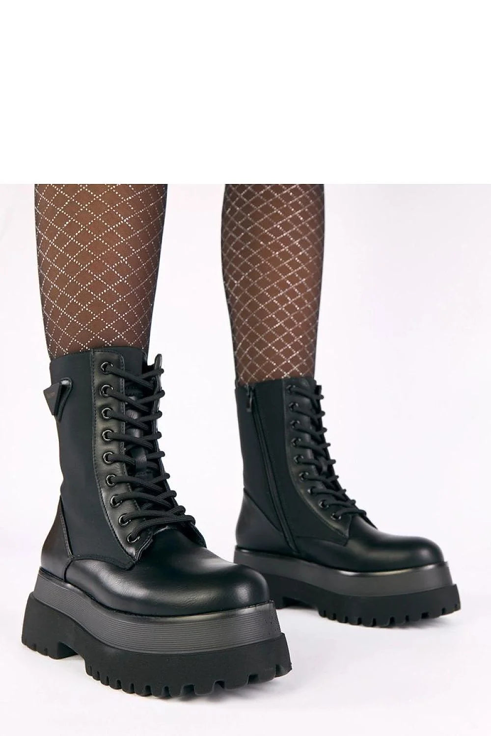 bottines femme noir mat plateforme Lassi Gemre similicuir textile lacets combat semelle crantée bout rond œillets métalliques fermeture éclair intérieure