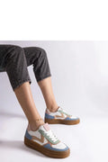 baskets femme basse mix cuir similicuir blanc empiècements pastel bleu menthe rose poudré beige semelle plateforme gum lacets